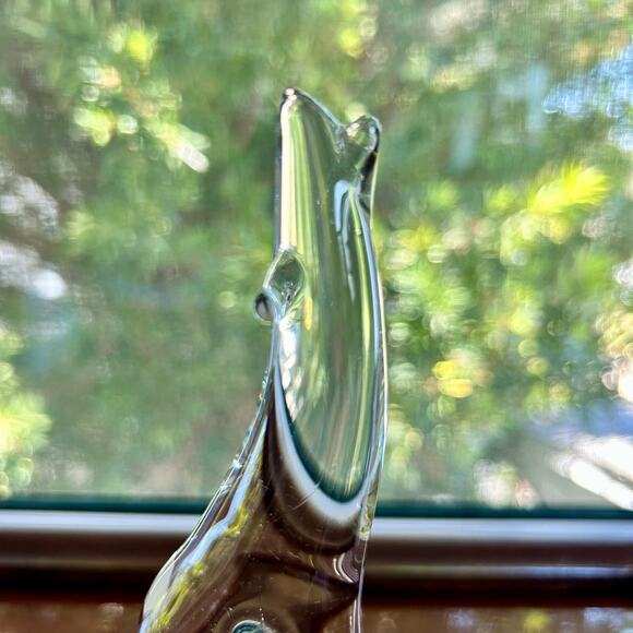 Vintage Clear Glass Howling Wolf Figurine on Stone Base - Picture 3 of 12